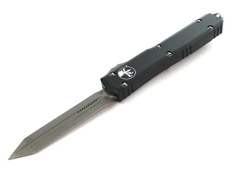 Microtech Ultratech Spartan 3.44' OTF Apocalyptic Finish Double Edge Tanto, Black
