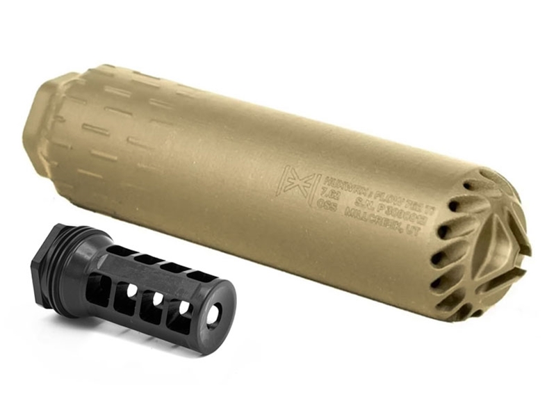 HuxWrx Flow 762 Ti Suppressor w/ Muzzle Brake-QD 762, FDE