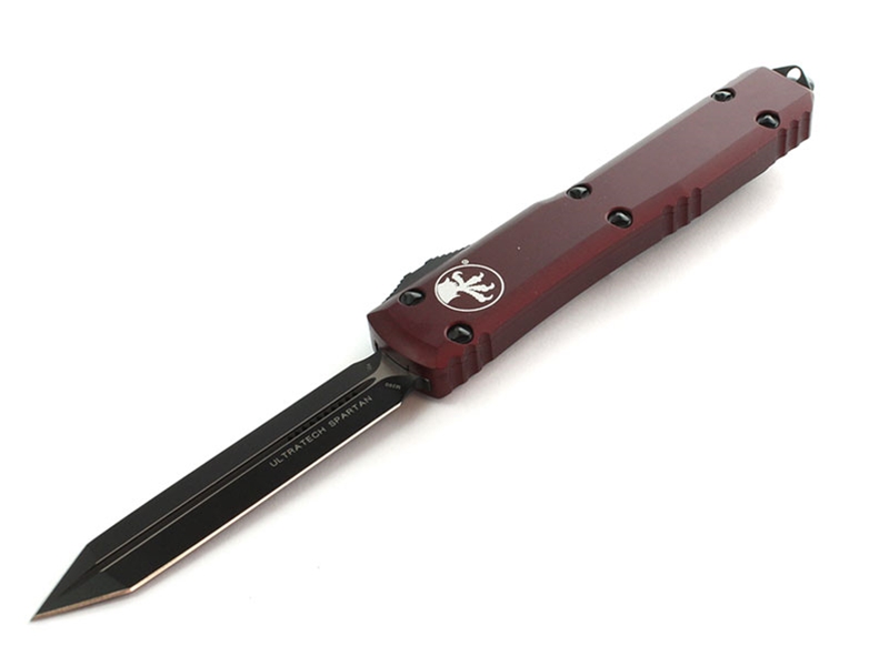 Microtech Ultratech Spartan 3.45' OTF Black Double Edge Tanto, Merlot Red