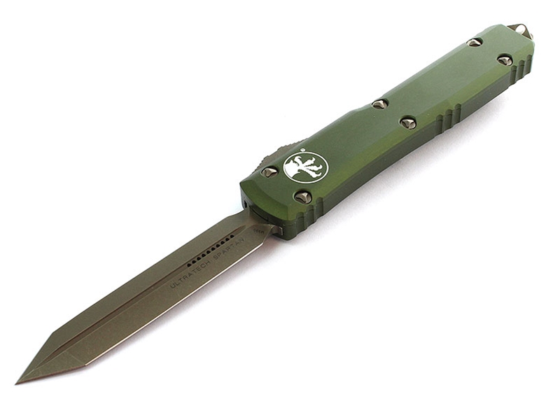Microtech Ultratech Spartan 3.44' OTF Bronze Apocalyptic Finish Double Edge Tanto, OD Green
