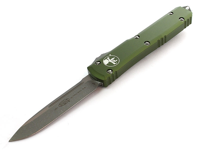 Microtech Ultratech 3.46' OTF Apocalyptic Finish Drop Point, OD Green