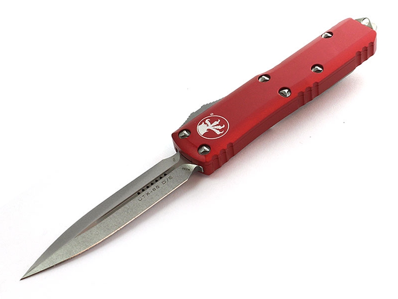 Microtech UTX-85 3.12' OTF Stonewashed Double Edge Dagger, Red