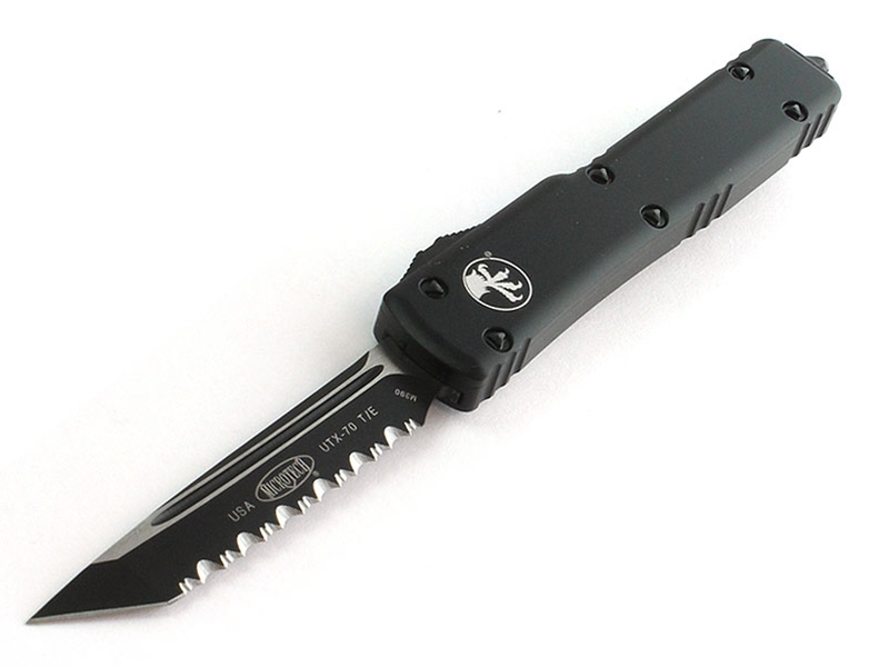 Microtech UTX-70 2.41' OTF Black Fully Serrated Tanto, Black