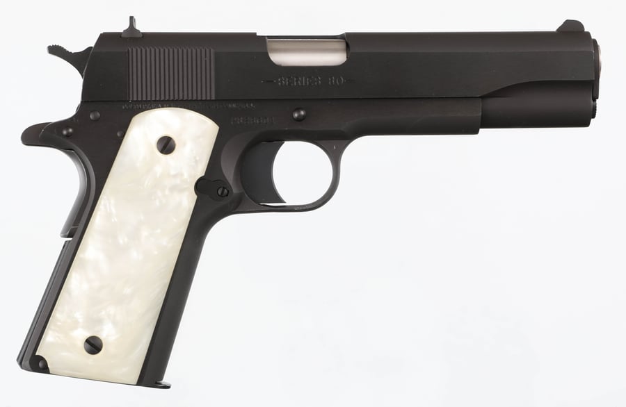 COLT MODEL 1911 GOVERNMENT 2010 YEAR MODEL SERIES 80 MOTHER OF PERAL GRIPS W/ ORIGINAL GRIPS