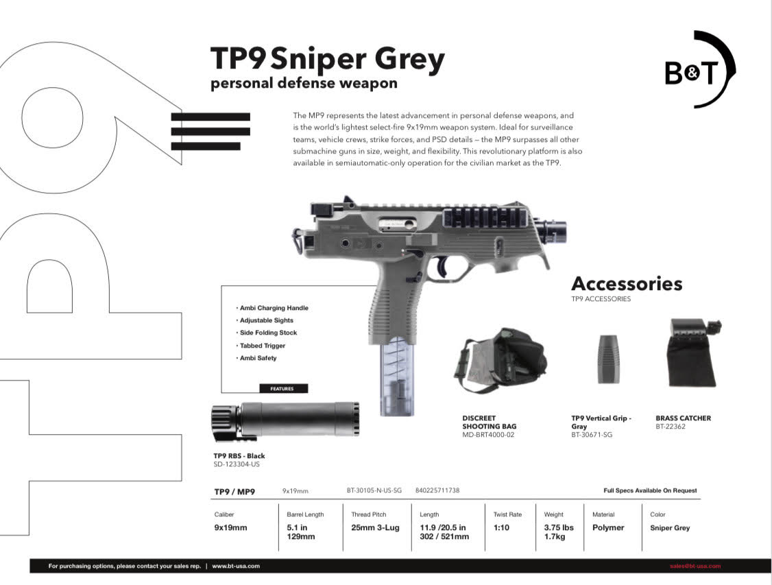B&T TP9 Vertical Grip VFG – GREY *(Available for customers who buy a Grey TP9 from us)