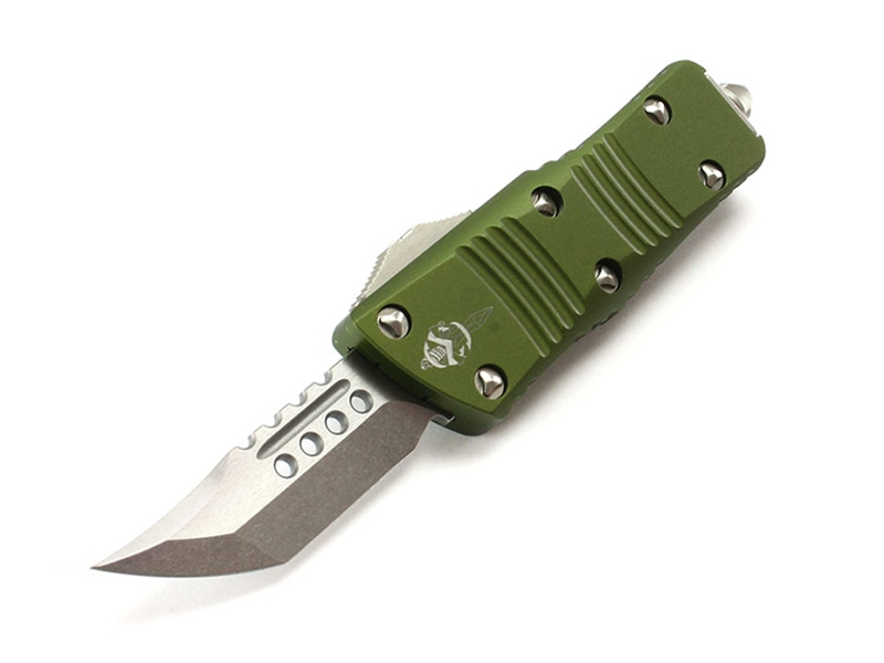 Microtech Knives Mini Troodon Hellhound 1.99' S/E Stonewashed, OD Green Aluminum