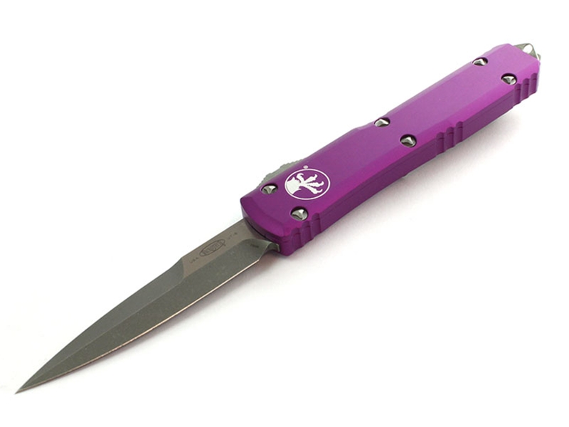 Microtech Ultratech 3.46' OTF Apocalyptic Finish Double Edge Bayonet, Violet