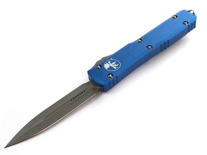 Microtech Ultratech 3.46' OTF Apocalyptic Finish Double Edge Dagger, Blue