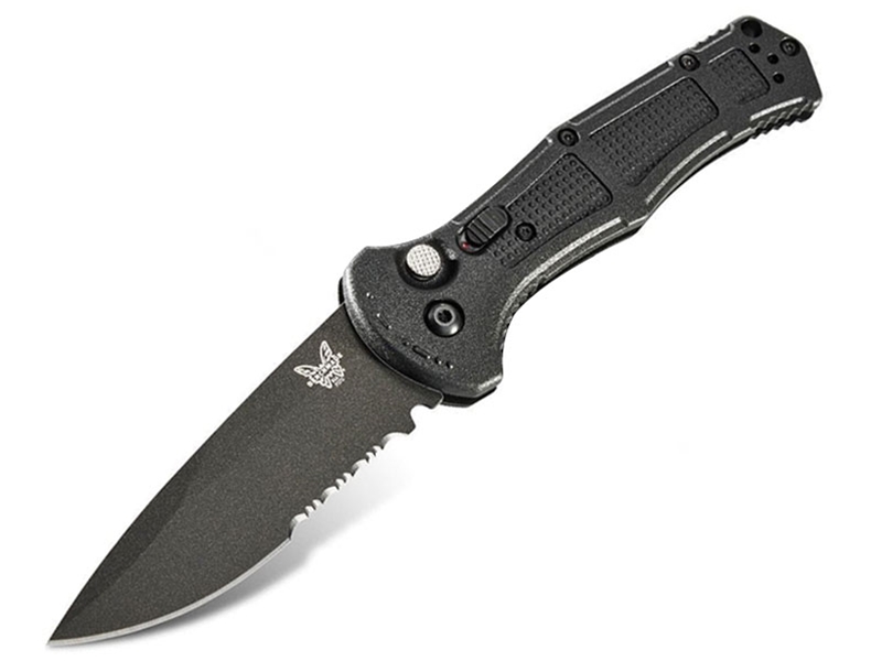 Benchmade Claymore 3.6' Auto Folding Serrated Knife, Cobalt/Black Grivory
