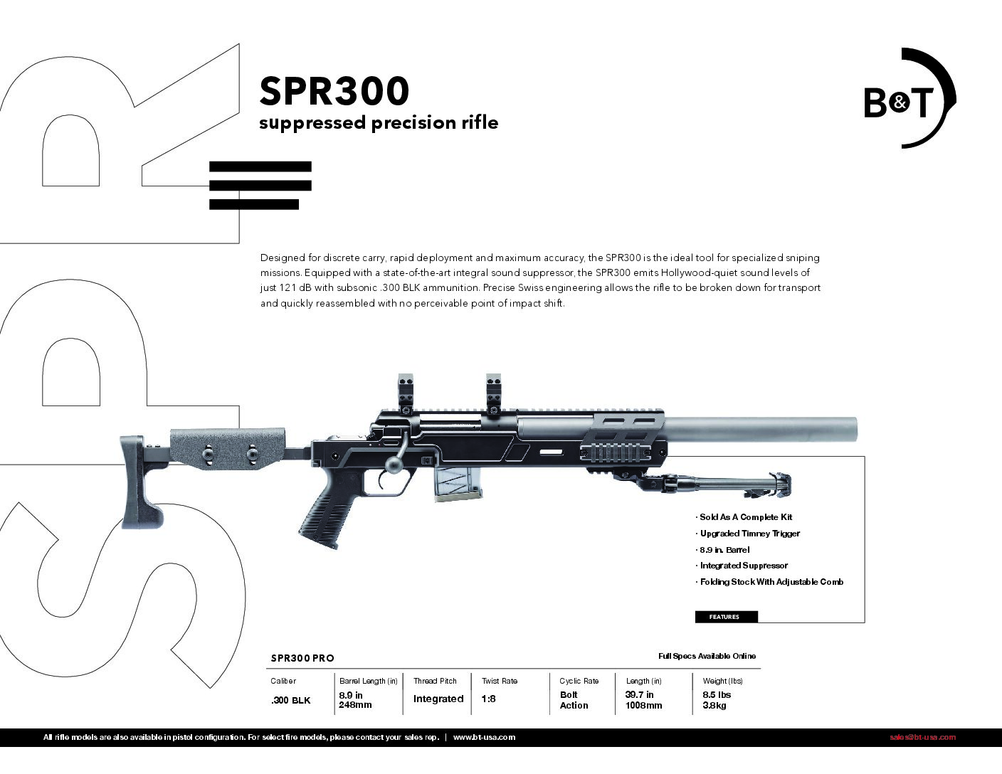 B&T SPR300 PRO SBR, Integrally Suppressed Sniper Rifle , New Gen with updates.