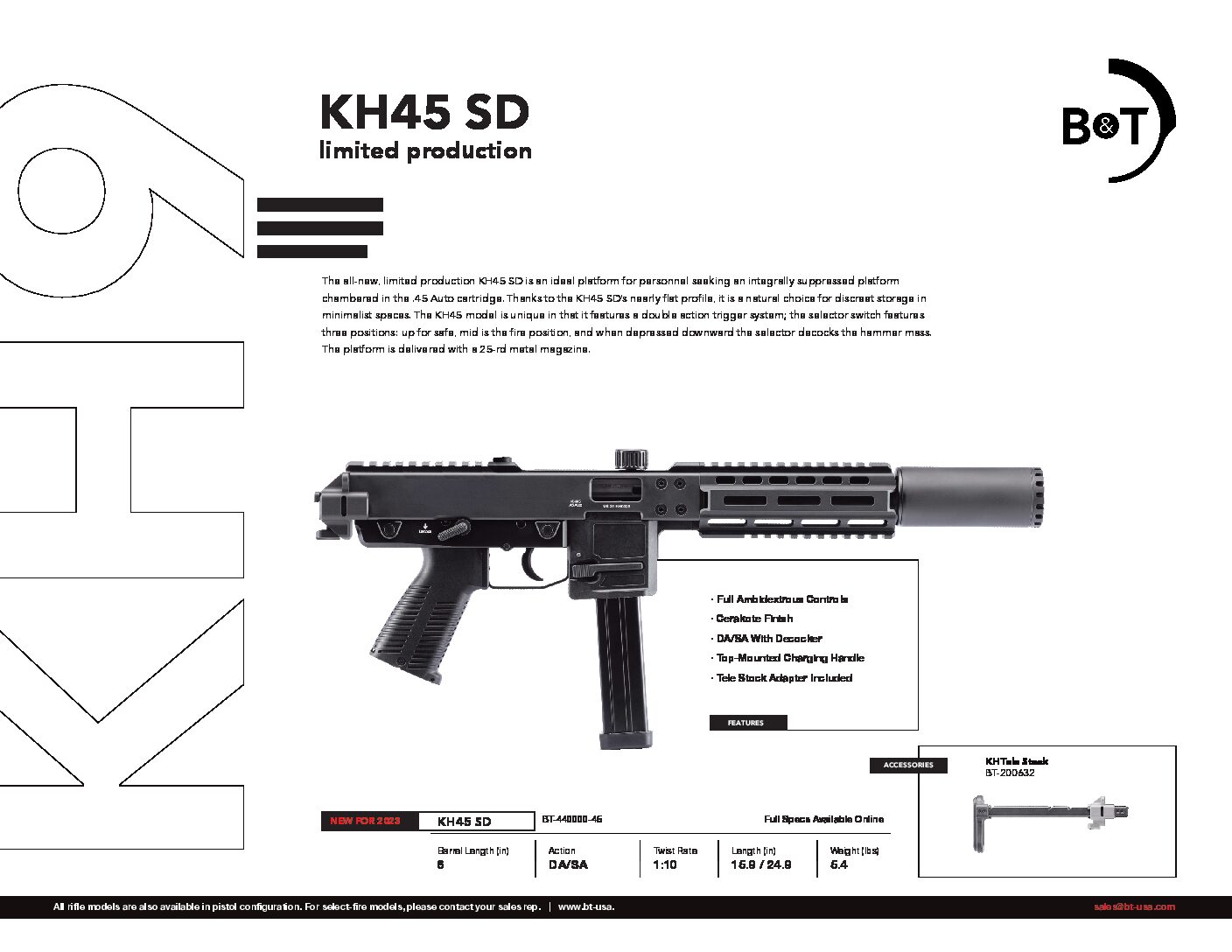 B&T KH45-SD Integrally Suppressed KH45SD LIMITED RUN
