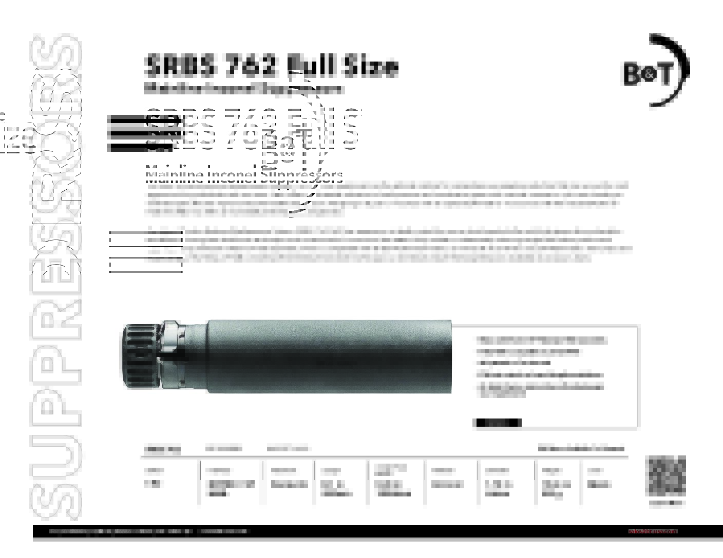 B&T SRBS 7.62 Full Size, 3D Printed, Inconel Suppressor with SF (Surefire Mount Hub)  SD-762SRBS