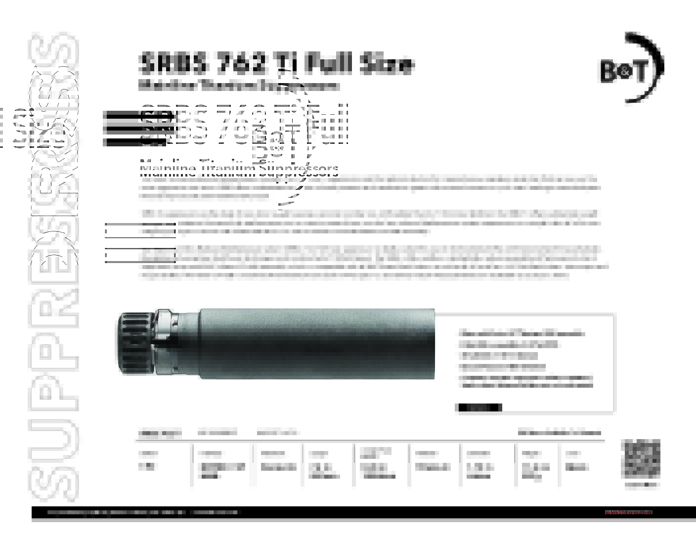 B&T SRBS 7.62 Full Size TITANIUM Suppressor with Surefire (SF) Mounting Hub