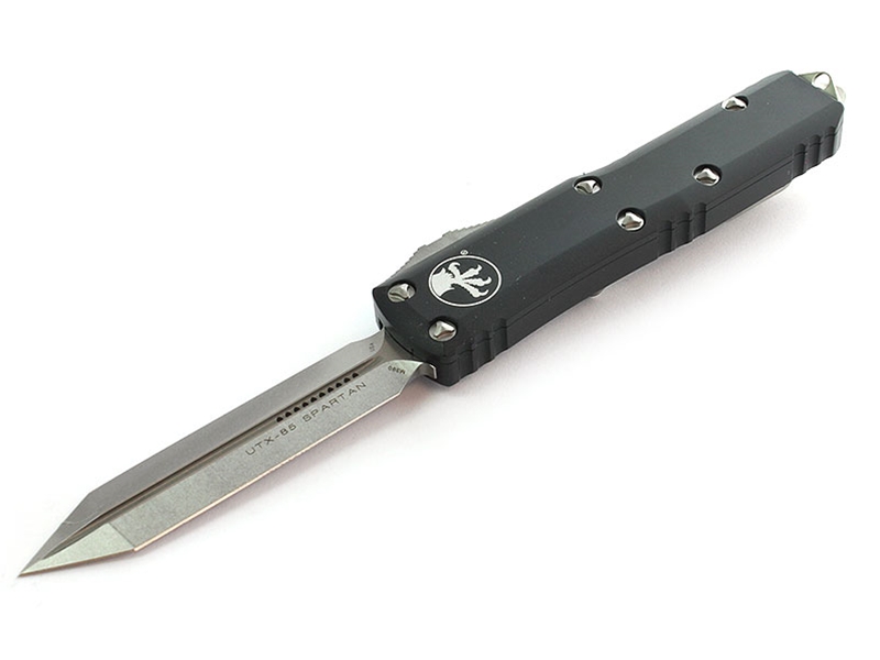 Microtech UTX-85 Spartan 3.12' OTF Stonewashed Double Edge Tanto, Black