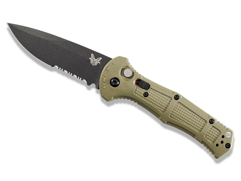 Benchmade Claymore 3.6' Auto Folding Serrated Knife, Cobalt/Ranger Green Grivory