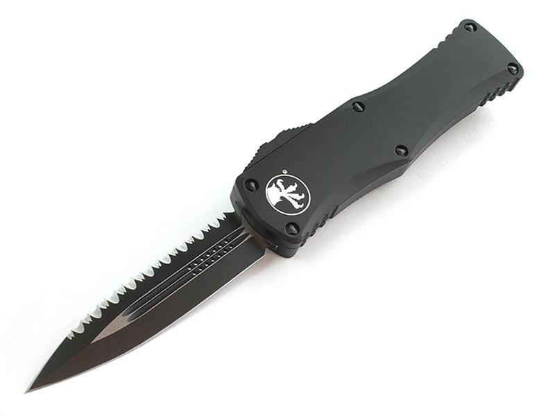 Microtech Hera Tactical 3.12' OTF Black Serrated Double Edge Dagger, Black