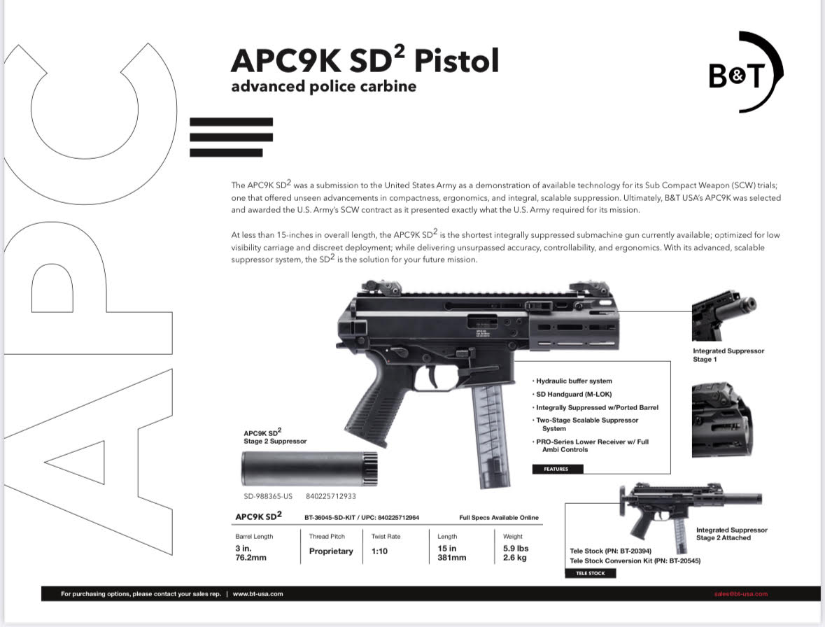 B&T APC9K-SD Pistol Integrally Suppressed- Modular Military Contract Submission APC9K SD2
