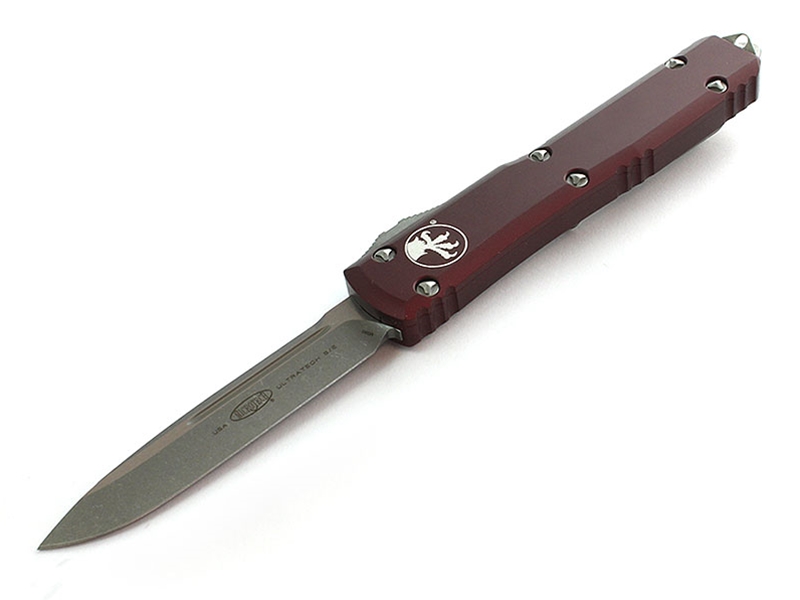 Microtech Ultratech 3.46' OTF Apocalyptic Finish Drop Point, Merlot Red