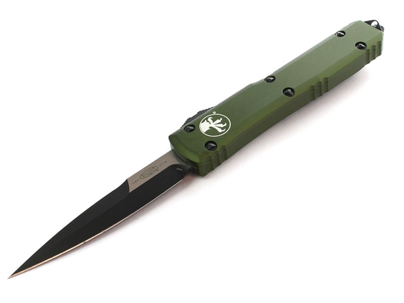 Microtech Ultratech 3.39' OTF Black Double Edge Bayonet, OD Green