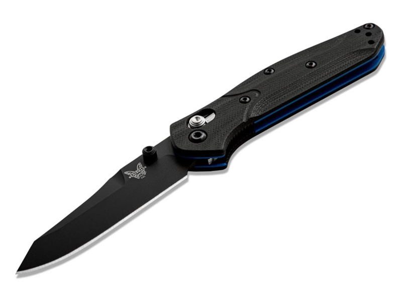 Benchmade Mini Osborne 2.92' AXIS Folding Knife, Black/Black & Blue Cerakote