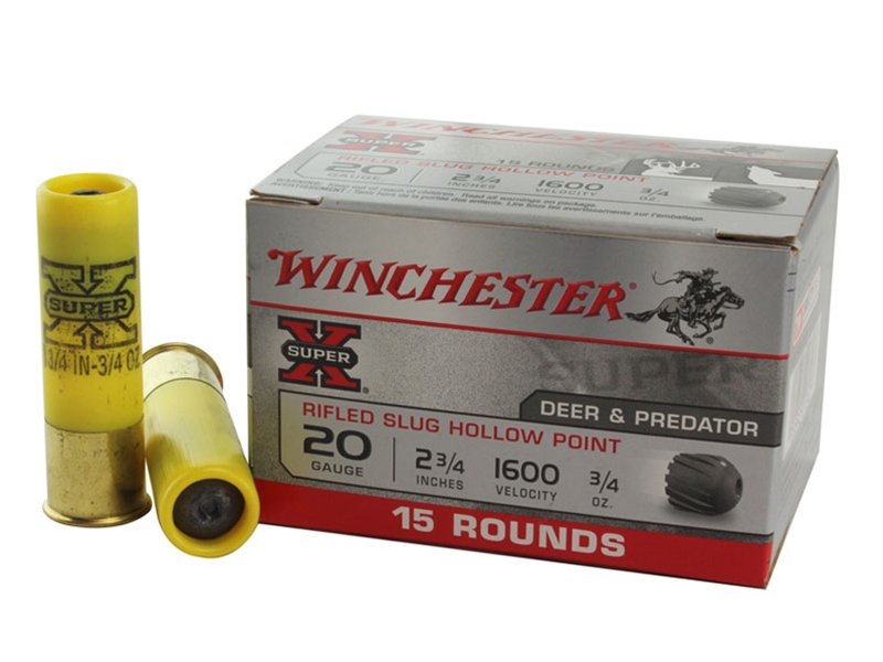 Winchester Super X 20GA Rifled Slug Hollow Point 2 3/4' 3/4oz 15rd