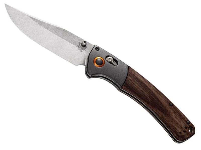 Benchmade Crooked River 4' AXIS Folding Knife, Stabilized Wood & Orange Bolsters