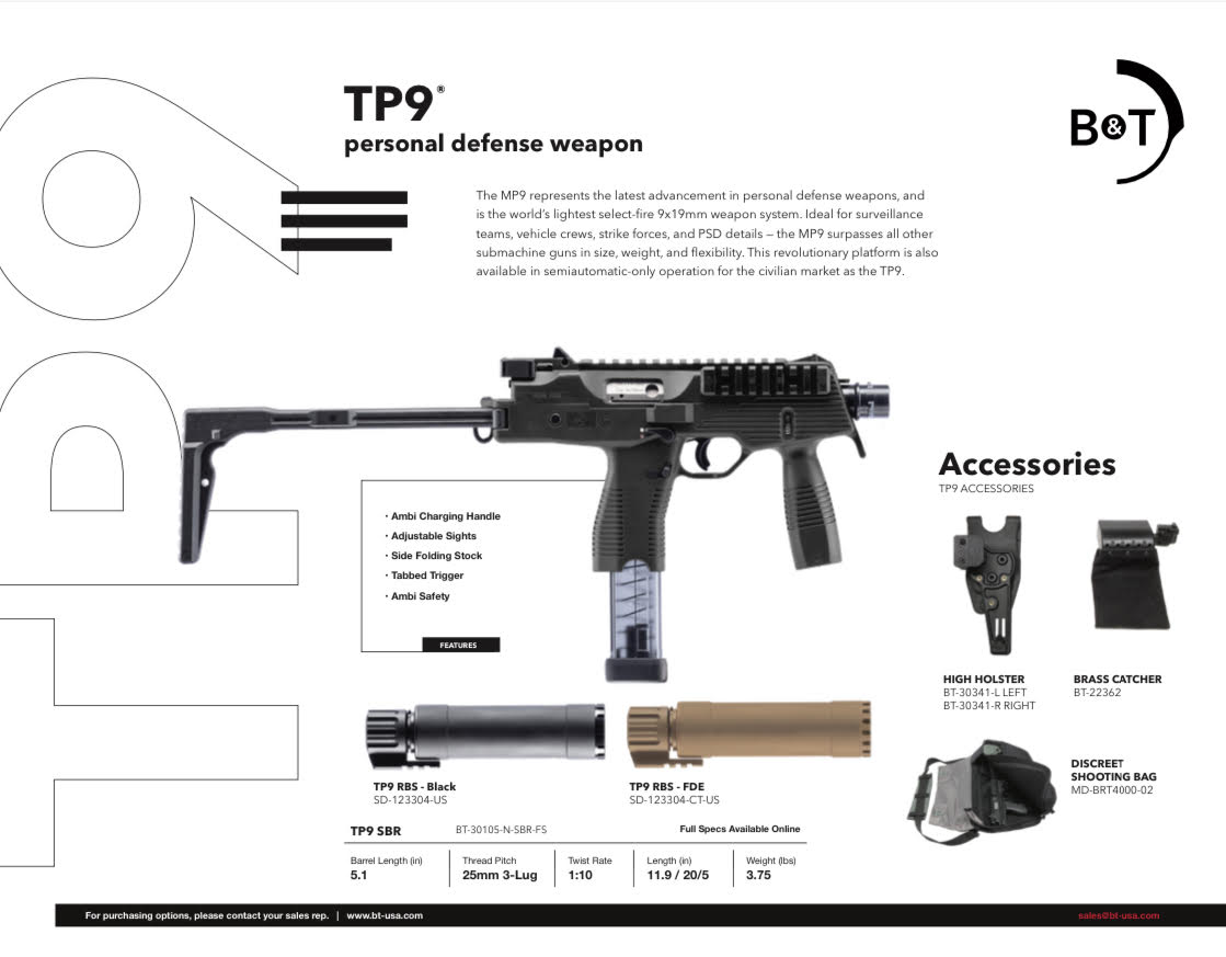 B&T TP9 SBR Black personal defense weapon