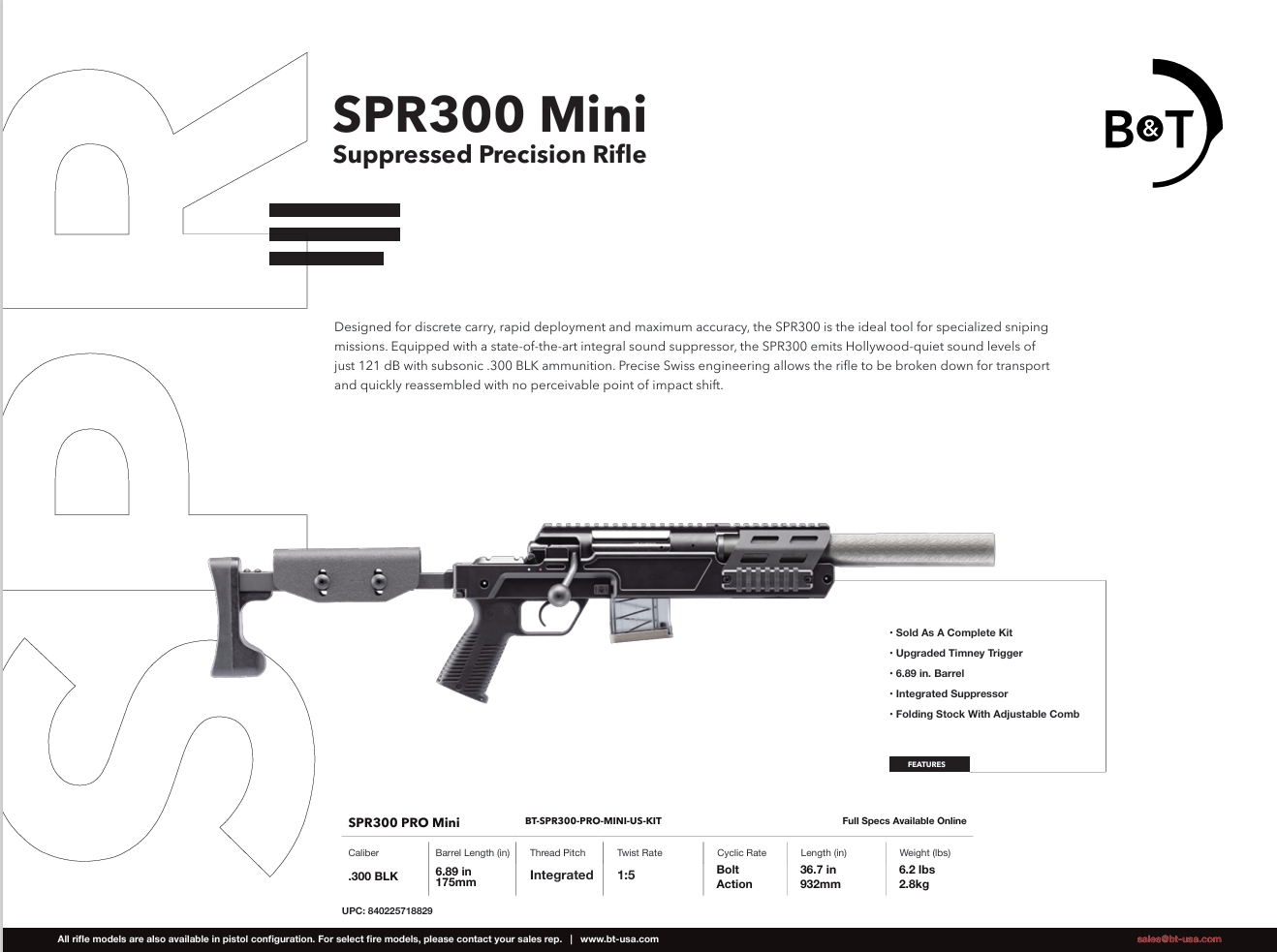 B&T SPR300 Mini SBR Suppressed Precision Rifle  –  BT-SPR300-PRO-MINI-US-KIT