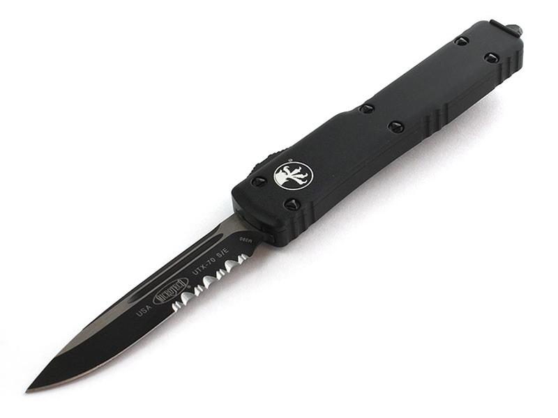 Microtech UTX-70 2.41' OTF Black Partially Serrated Drop Point, Black