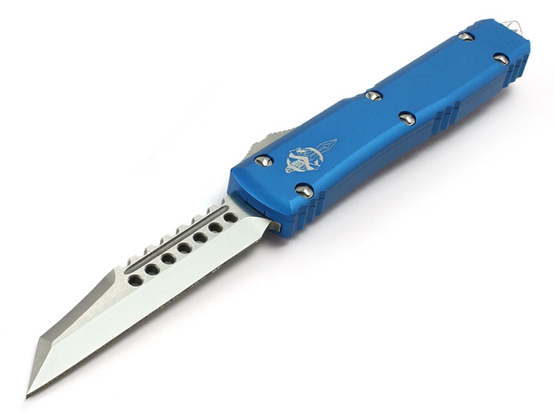 Microtech Knives Ultratech Warhound 3.46' Stonewashed, Blue Aluminum