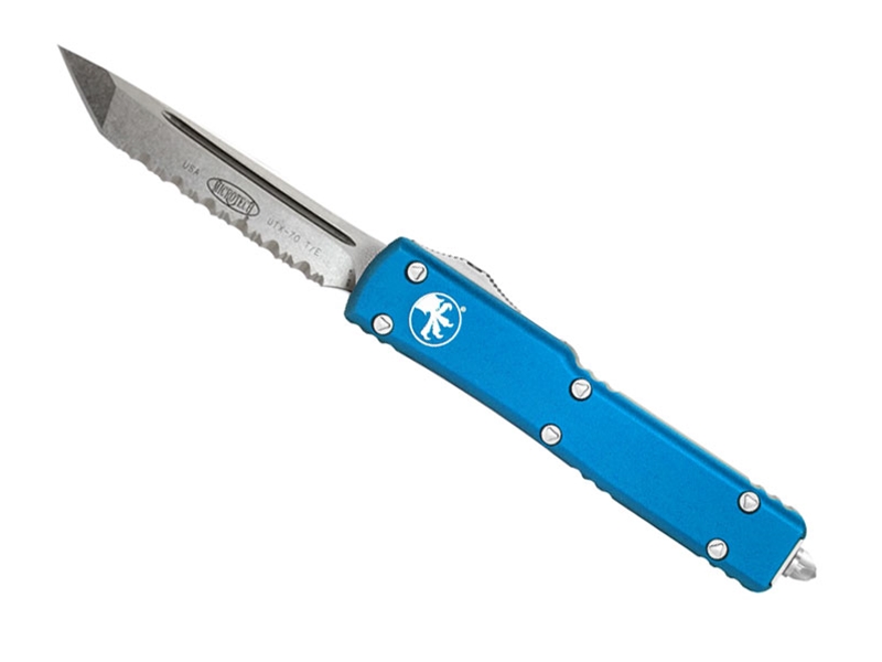 Microtech UTX-70 2.41' OTF Stonewashed Fully Serrated Tanto, Blue