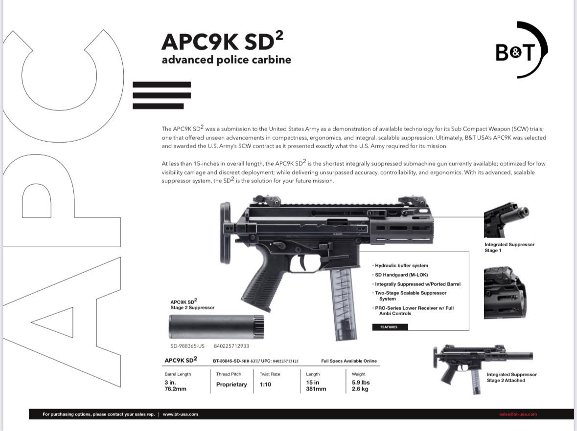 B&T APC9K-SD G (Glock Lower) SBR Integrally Suppressed- Modular Military Contract Submission APC9K SD2