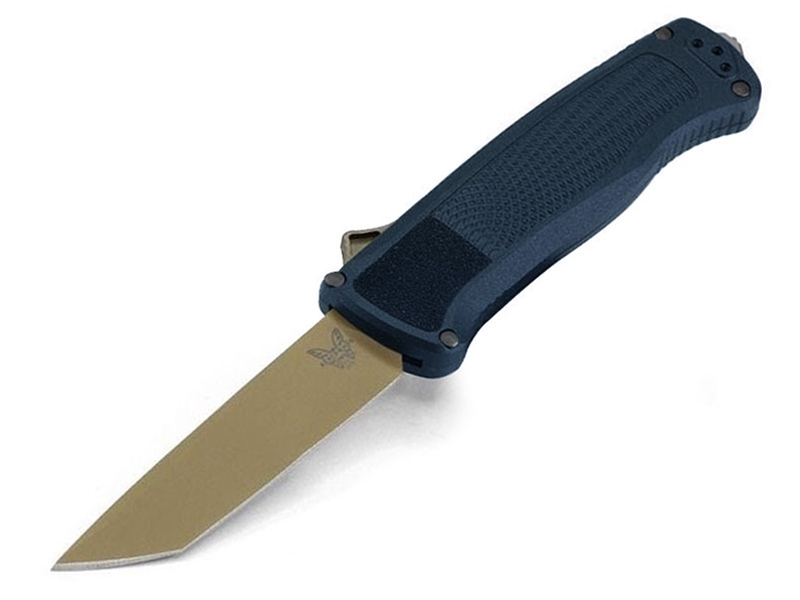 Benchmade Shootout 3.51' Auto OTF Knife, FDE/Crater Blue Grivory