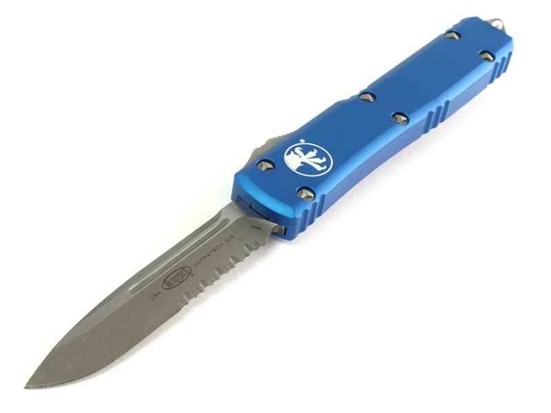 Microtech Knives Ultratech S/E Partially Serrated Blue 3.4' Apocalyptic