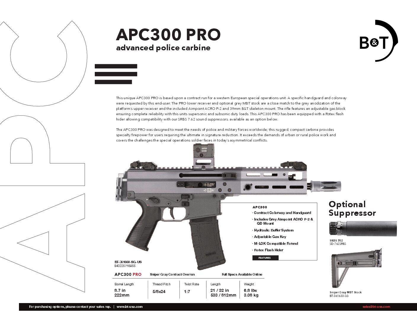 B&T APC300 Pro Sniper Grey Contract Overrun (*Limited Edition only 20 Imported) BT-361660-SG-US