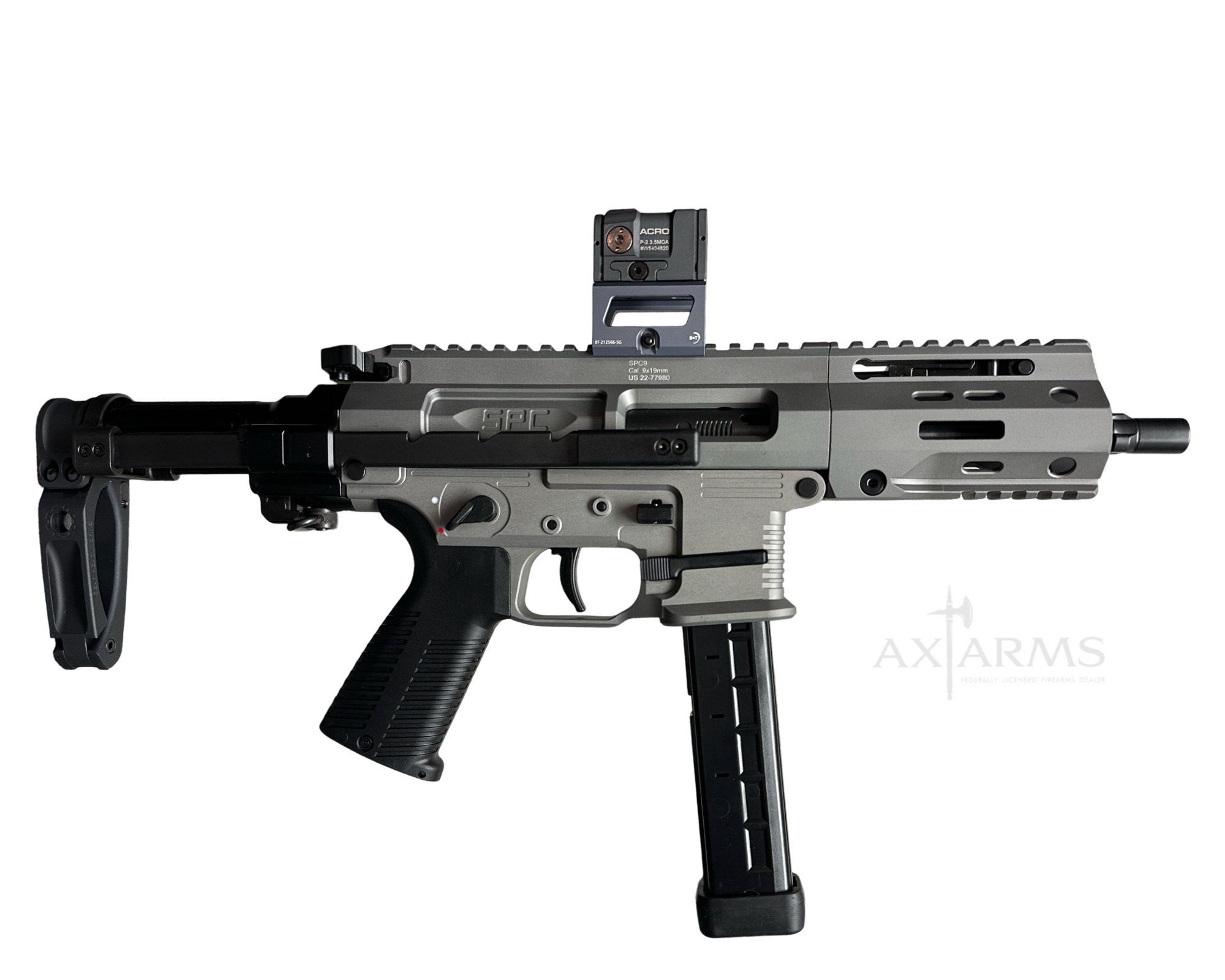 B&T SPC9 PDW Swiss Sniper Grey Edition (Pistol, with Billet Lower, Telescopic Brace. and Tailhook)
