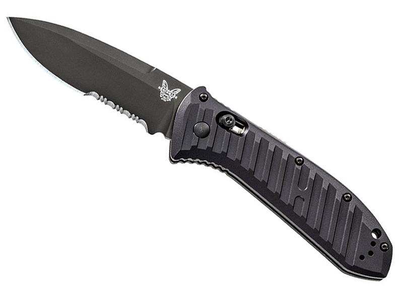 Benchmade Presidio II 3.72' AXIS Serrated Folding Knife, Black/Black Aluminum