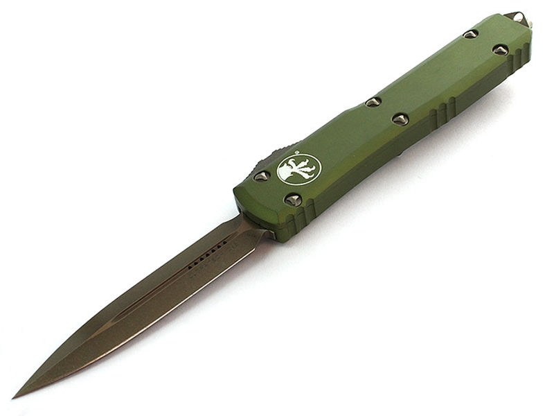 Microtech Ultratech 3.35' OTF Bronze Apocalyptic Finish Double Edge Dagger, OD Green