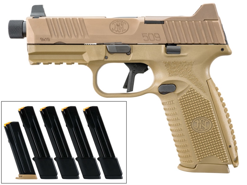 FN 509 Tactical 9mm NMS FDE/FDE 4.5' TB 5 Magazine Bundle