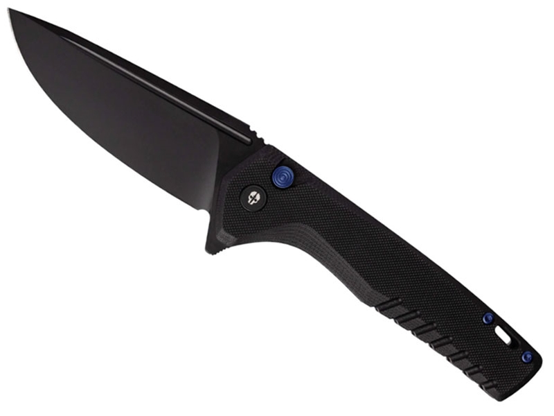 Tekto F3 Charlie 3.8' Folding Knife, Black G10/Blue Accents