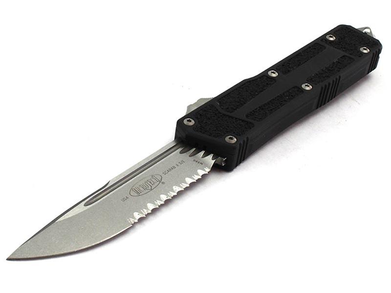 Microtech Knives Scarab II S/E Black 3.95' Partial Serrated Stonewash
