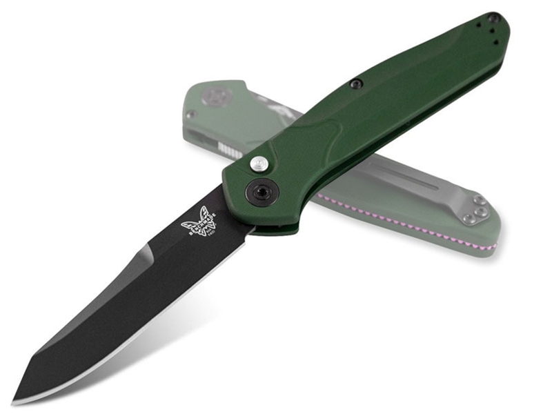 Benchmade Auto Osborne 3.4' Folding Knife, Black/Green Aluminum