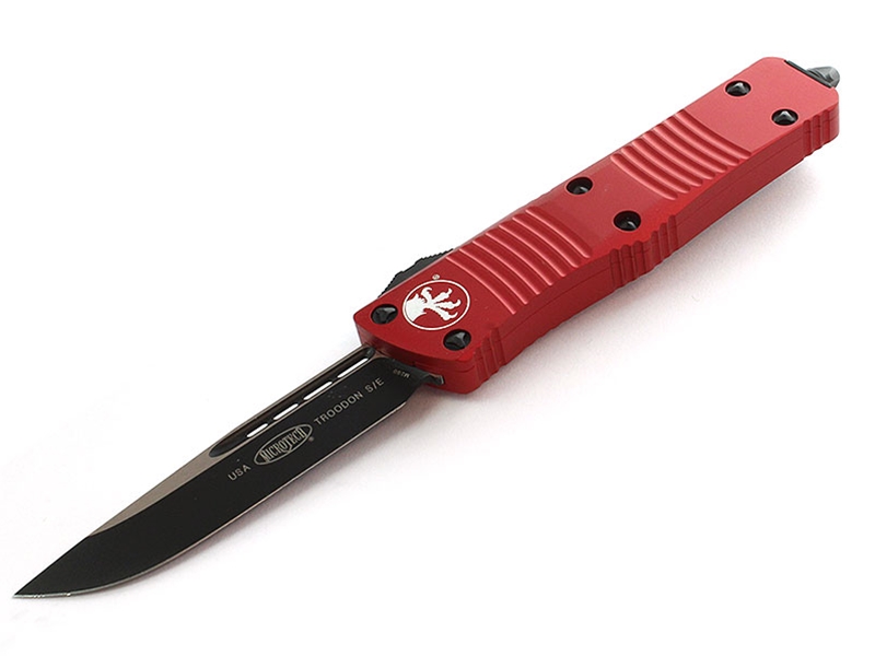 Microtech Troodon 3.08' OTF Black Drop Point, Red