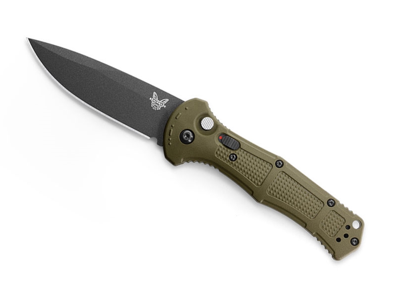 Benchmade Claymore Tanto 3.6' Auto Folding Knife, Cobalt/Ranger Green Grivory