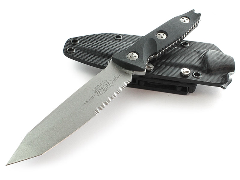 Microtech Socom Alpha 5.36' Fixed Stonewash Finish Partially Serrated, Black G10