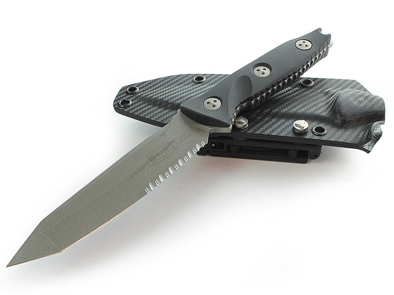 Microtech Socom Alpha 5.38' Fixed Apocalyptic Finish Partially Serrated, Black G10