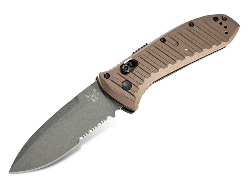 Benchmade Presidio II 3.72' AXIS Serrated Folding Knife, Tactical Gray/FDE Aluminum