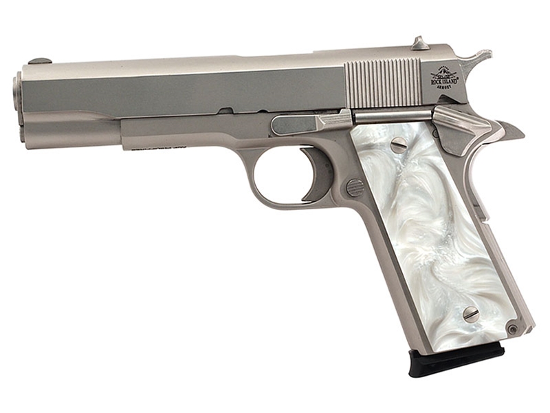Rock Island Armory 1911 GI FS Matte Nickel .45ACP 5' 8rd Pistol, Pearl Grips